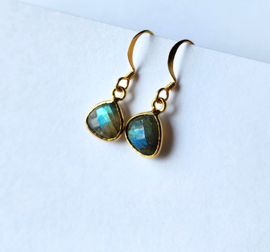 Labradorite Gold Frame Earrings (Choose Metal)