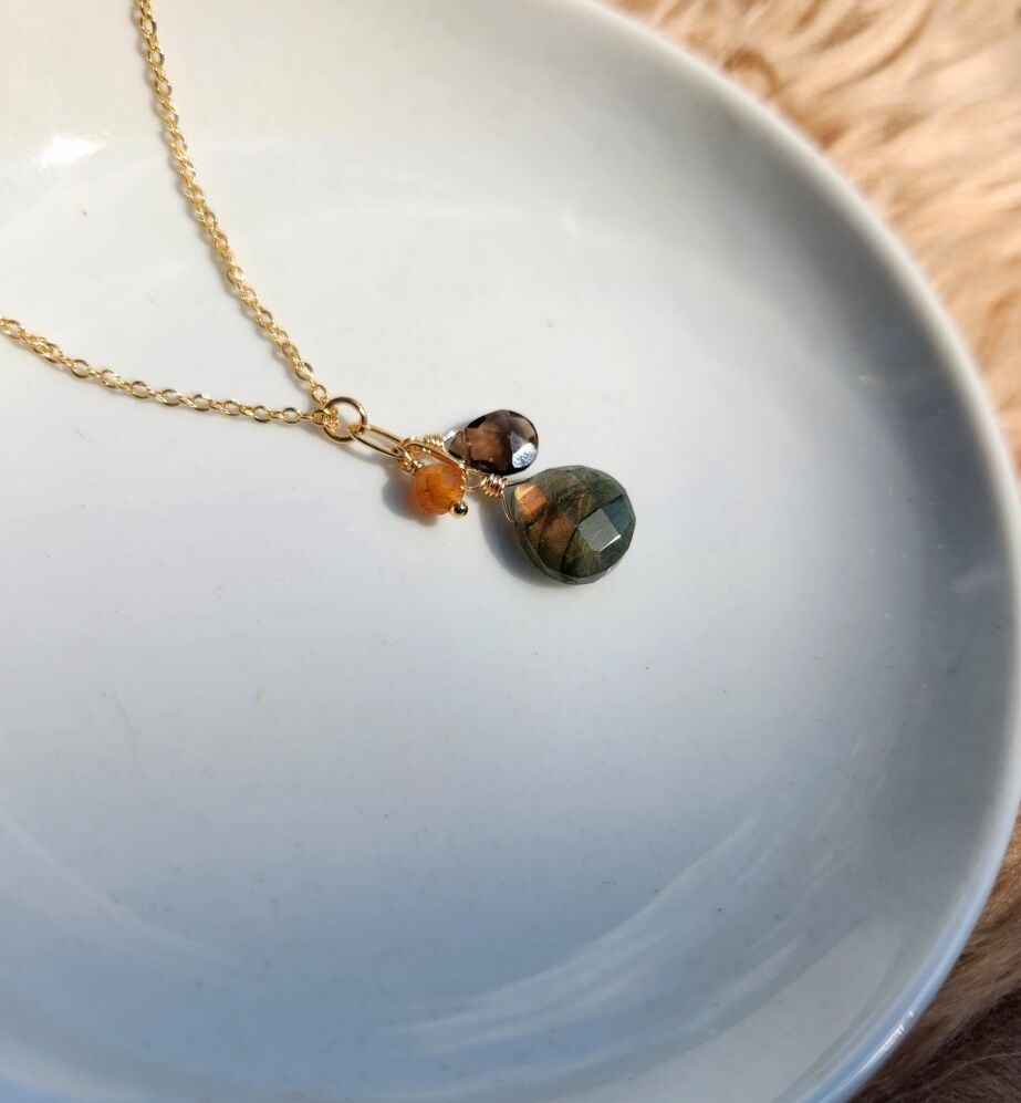 Labradorite Brown Fire Cluster Necklace