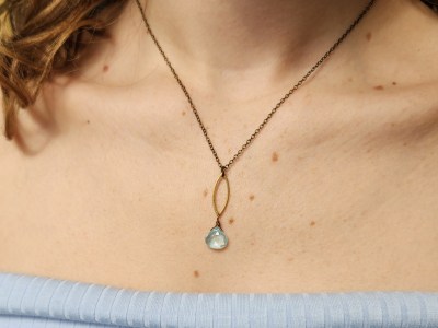 Sky Blue Topaz Simple Brass Marquise Pendant Necklace