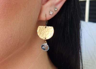 Blue Topaz Hammered Semi Circle Earrings