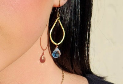 Blue Topaz Hammered Teardrop Earrings
