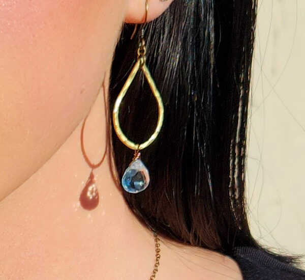 Blue Topaz Hammered Teardrop Earrings