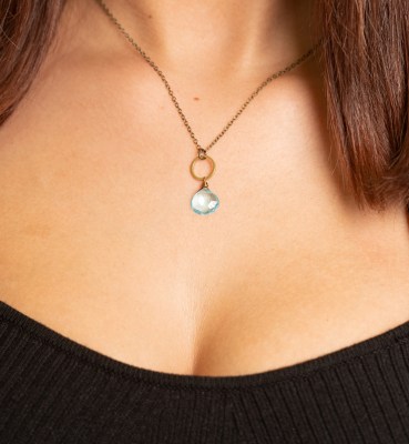 Sky Blue Topaz Simple Circle Necklace on Dainty Chain