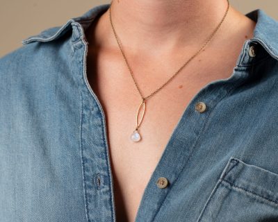 Rainbow Moonstone Elongated Marquise Necklace