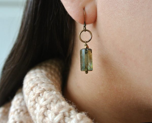 Labradorite Cylinder Stone Ringlet Earring