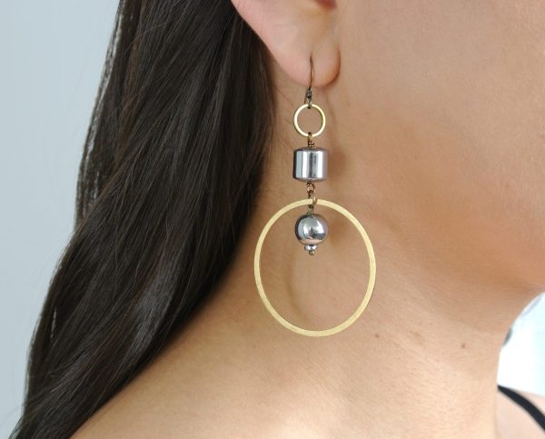 Silver Hematite Large Circle Earring