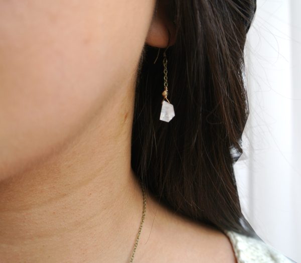 Rainbow Moonstone Dainty Geometric Chain Earring