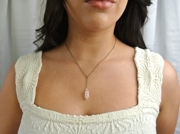 Rose Quartz Crystal Point Y Necklace