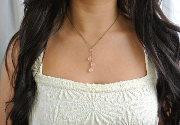 Dainty Triple Rose Chalcedony Chain Necklace