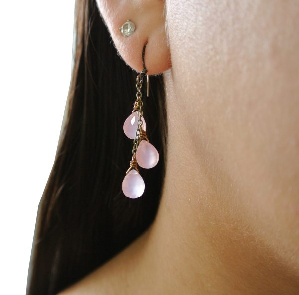 Dainty Triple Rose Chalcedony Chain Earring