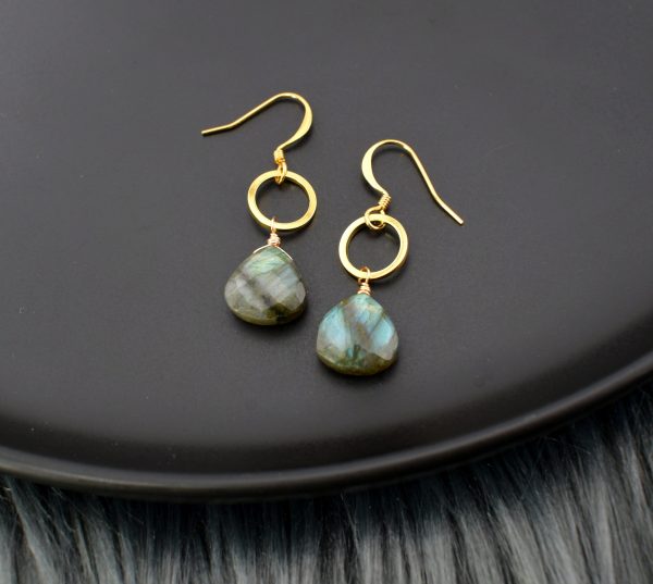 Sabrina Labradorite Gold Circle Drop Earrings