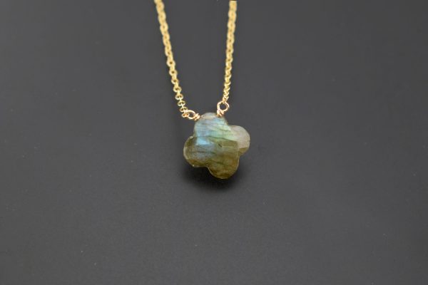 Cleo Clover Labradorite Gold Pendant Necklace