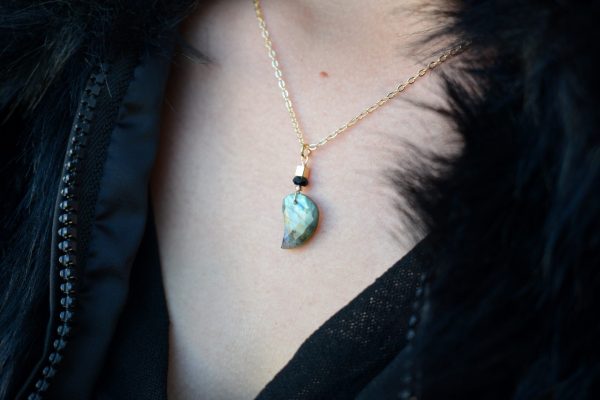 Labradorite Half Teardrop with Onyx Pendant Necklace