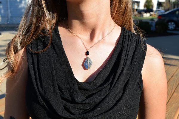 Geometric Labradorite and Black Onyx Necklace