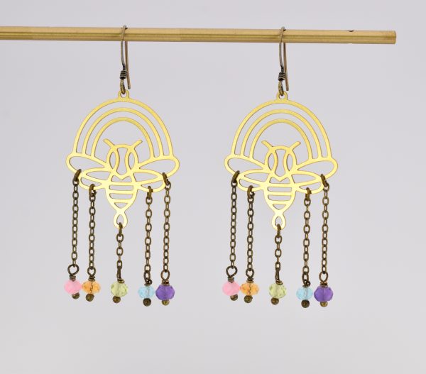 Rainbow Bee Chandelier Earrings