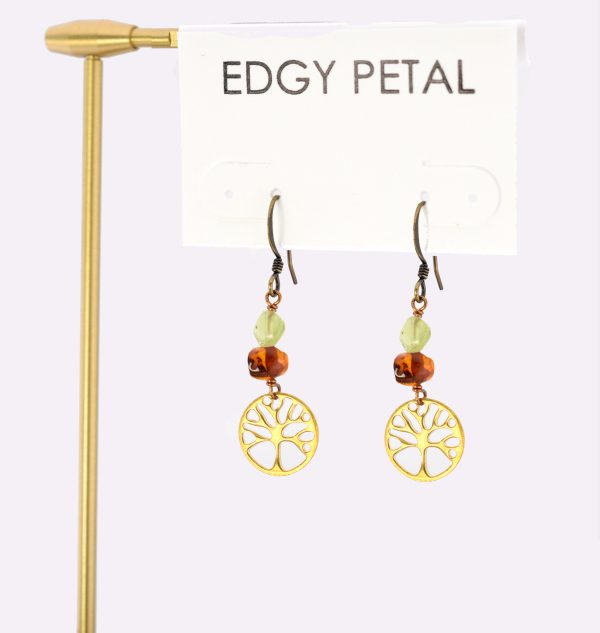 Amber and Peridot Tree of Life Earrings