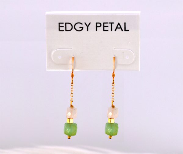 Grassy Moon Cube Chain Earrings