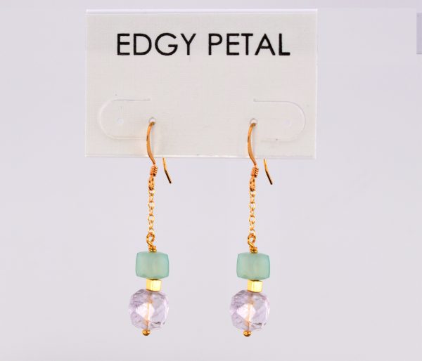 Light Amethyst and Seafoam Cube Chain Earring