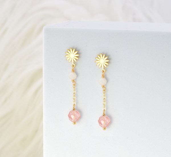 Cherry Quartz Flower Chain Earrings