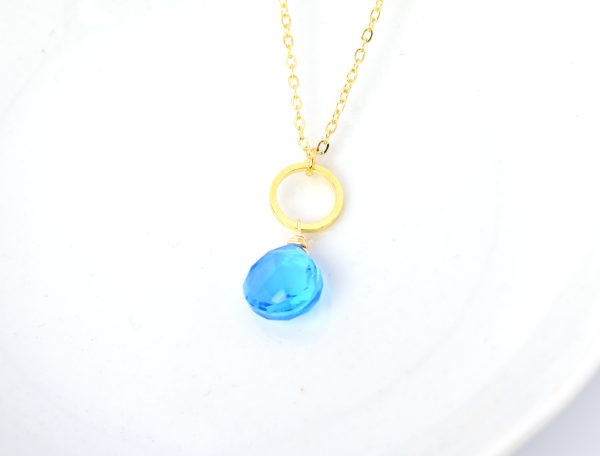 Blue Quartz Gold Circle Necklace