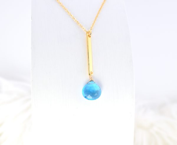 Blue Quartz Gold Bar Necklace