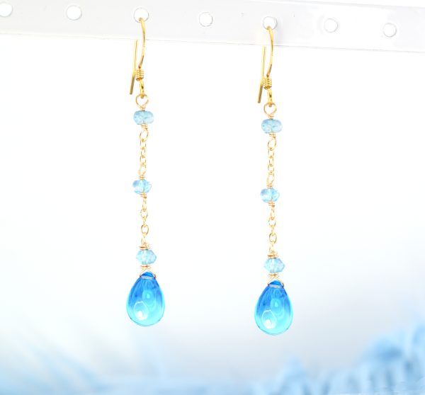 Smooth Blue Quartz Chain and Rondelle Earrings