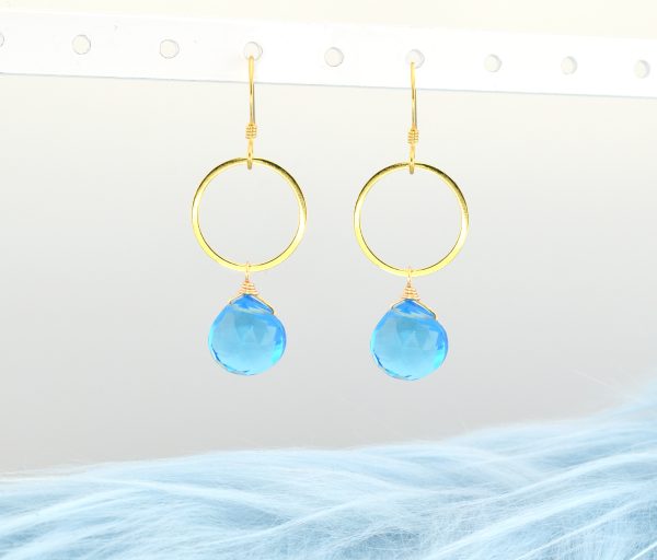 Blue Quartz Gold Circle Earrings