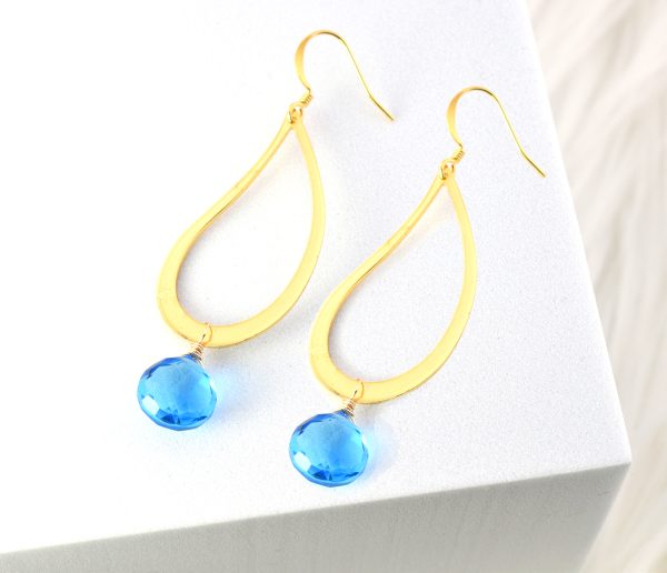 Blue Quartz Gold Teardrop Statement Earrings