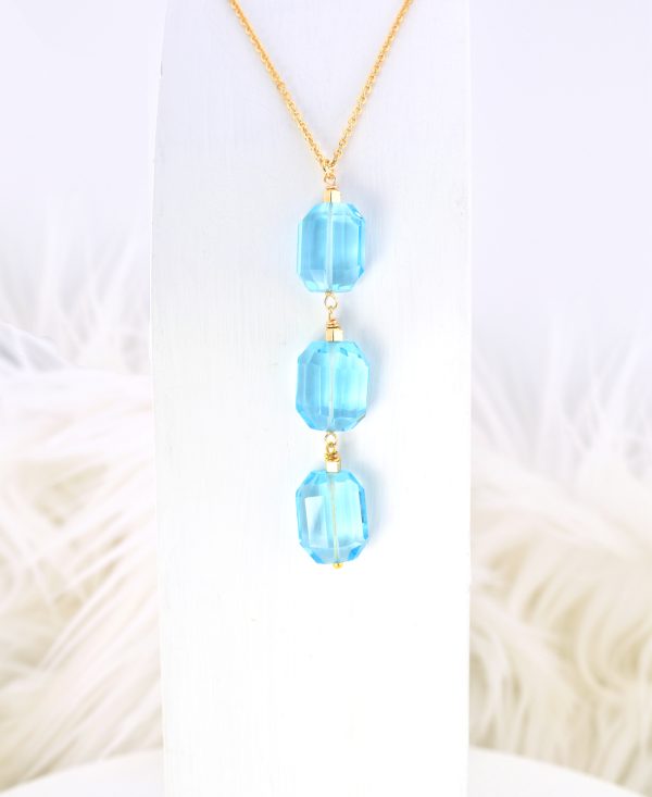 Triple Blue Quartz Rectangle Statement Necklace