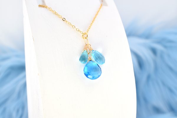 Blue Quartz Cluster Gold Necklace