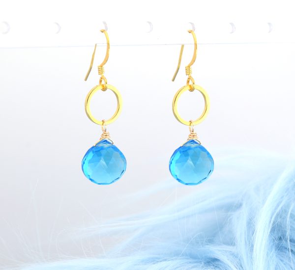 Blue Quartz Gold Circle Earrings