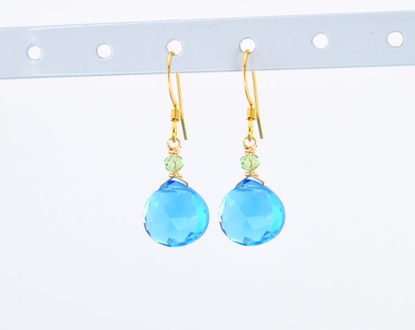 Blue Quartz and Green Crystal Earrings