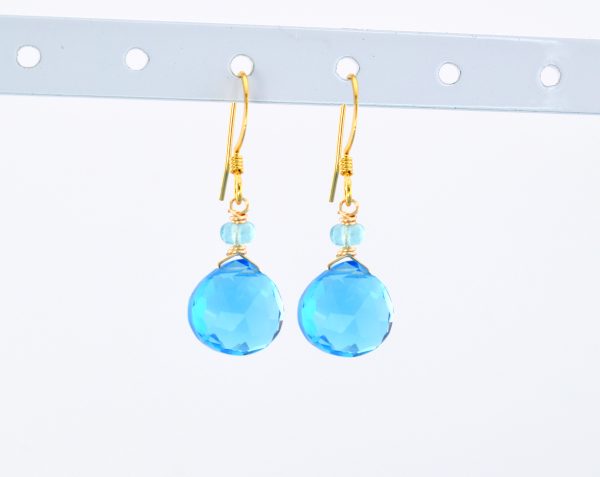 Blue Quartz Teardrop Gold Earrings