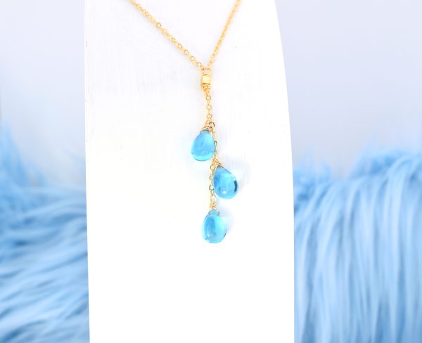 Smooth Blue Quartz Vertical Cluster Necklace