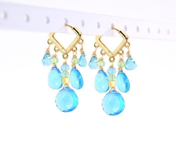 Smooth Blue Quartz Statement Gold Huggies