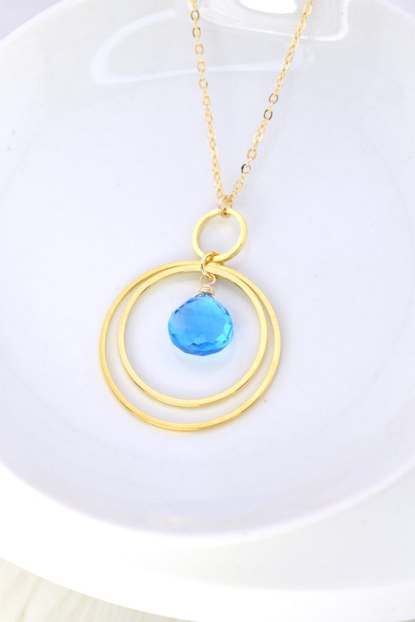 Blue Quartz Gold Circles Long Necklace