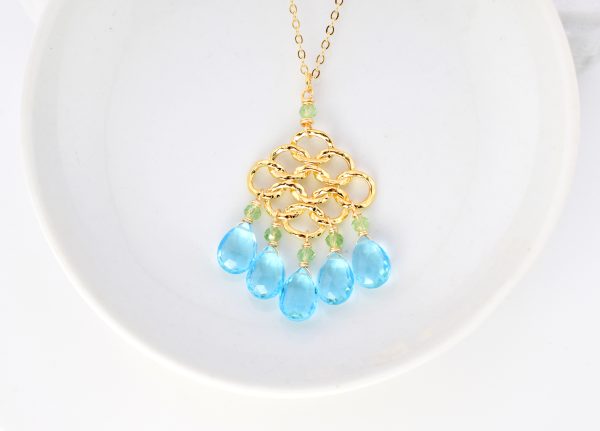 Blue Quartz Long Chandelier Necklace