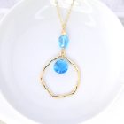 Blue Quartz Gold Molten Pendant Necklace on Long Chain - Image 2