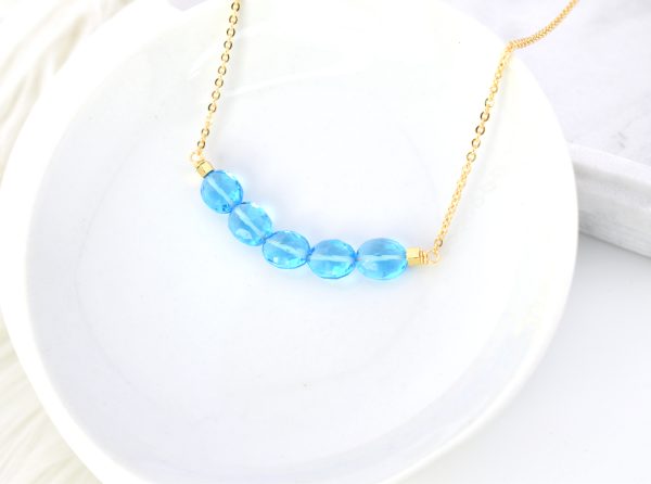 Blue Quartz Gold Oval Arc Necklace