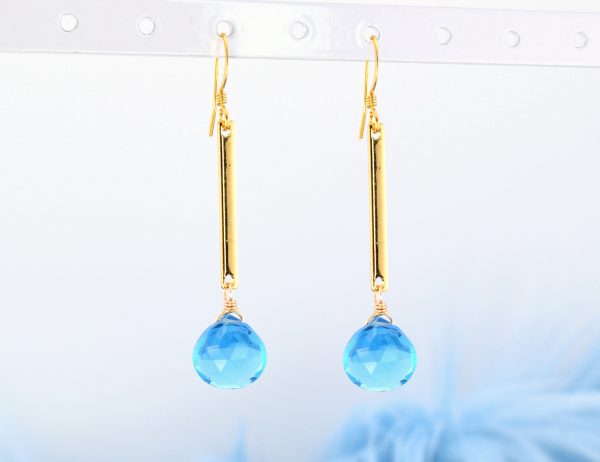 Blue Quartz Gold Bar Earrings