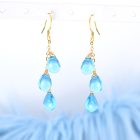 Blue Quartz Triple Smooth Vertical Gold Chain Earrings - Image 2