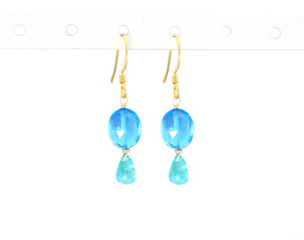 Blue Quartz Oval and Apatite Gold Earrings