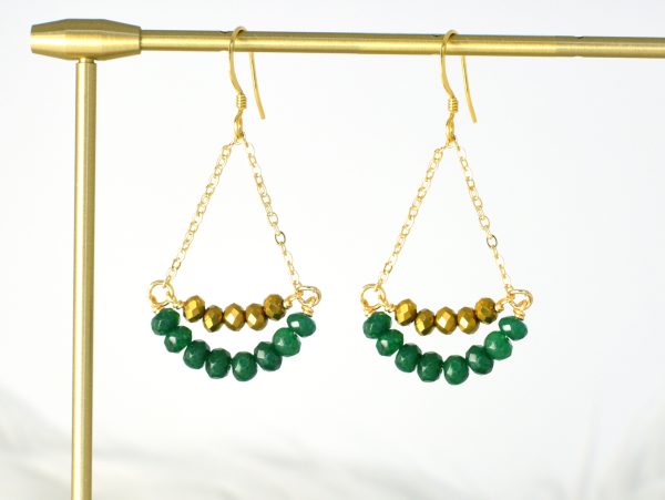 Green + Gold Twin Arc Earrings