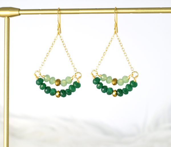 Multi Green + Gold Twin Arc Earrings