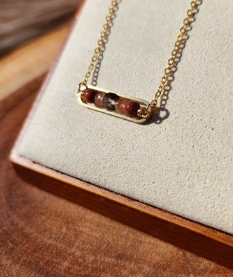 Goldstone, Sunstone and Smoky Quartz Gold Peapod Necklace