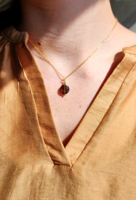 Smoky Quartz Coin Gold Plated Necklace