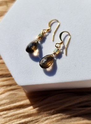 Smoky Quartz Gold Plated Bead Earrings