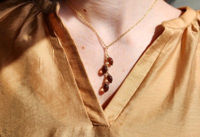 Smoky Quartz Dew Droplet Vertical Cluster Gold Necklace