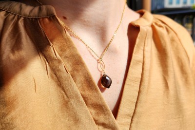 Smoky Quartz Gold Plated Marquise Necklace