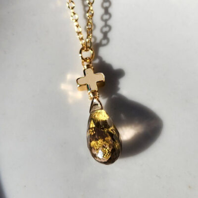 Gold Foil Smoky Quartz Cross Necklace